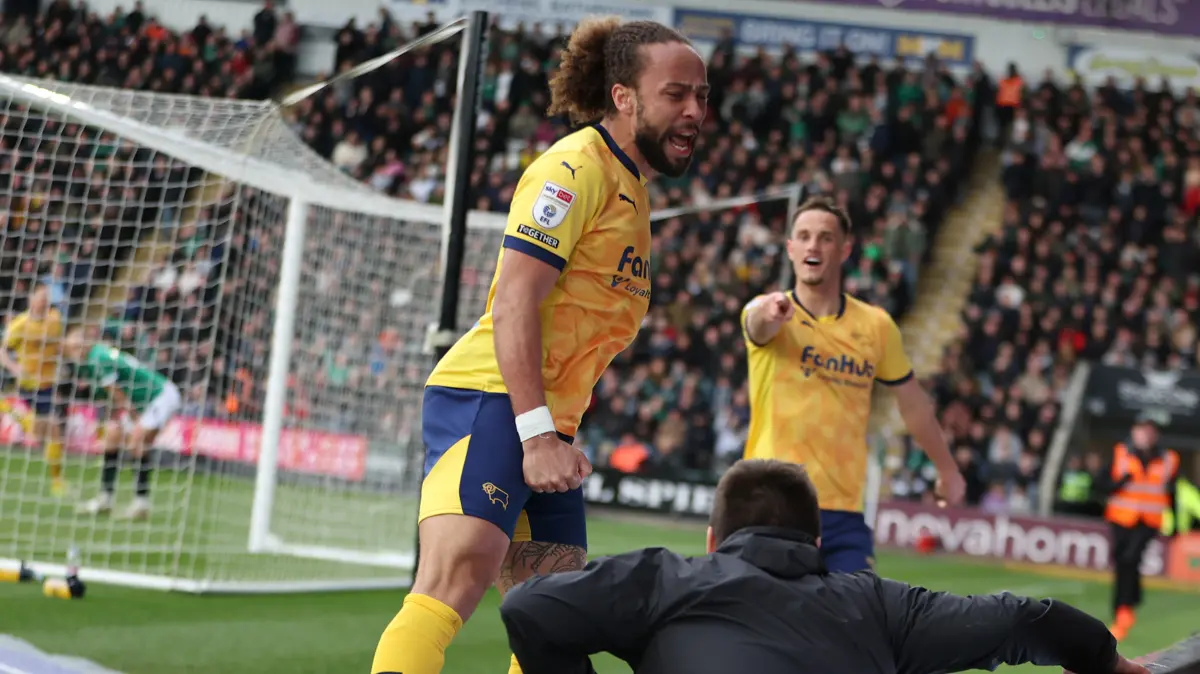 Late goal by Marcus Harness seals victory for Derby against Plymouth in relegation battle